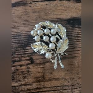 1960's era broach-heavy metal, faux pearl.-2 inch X 2 inch